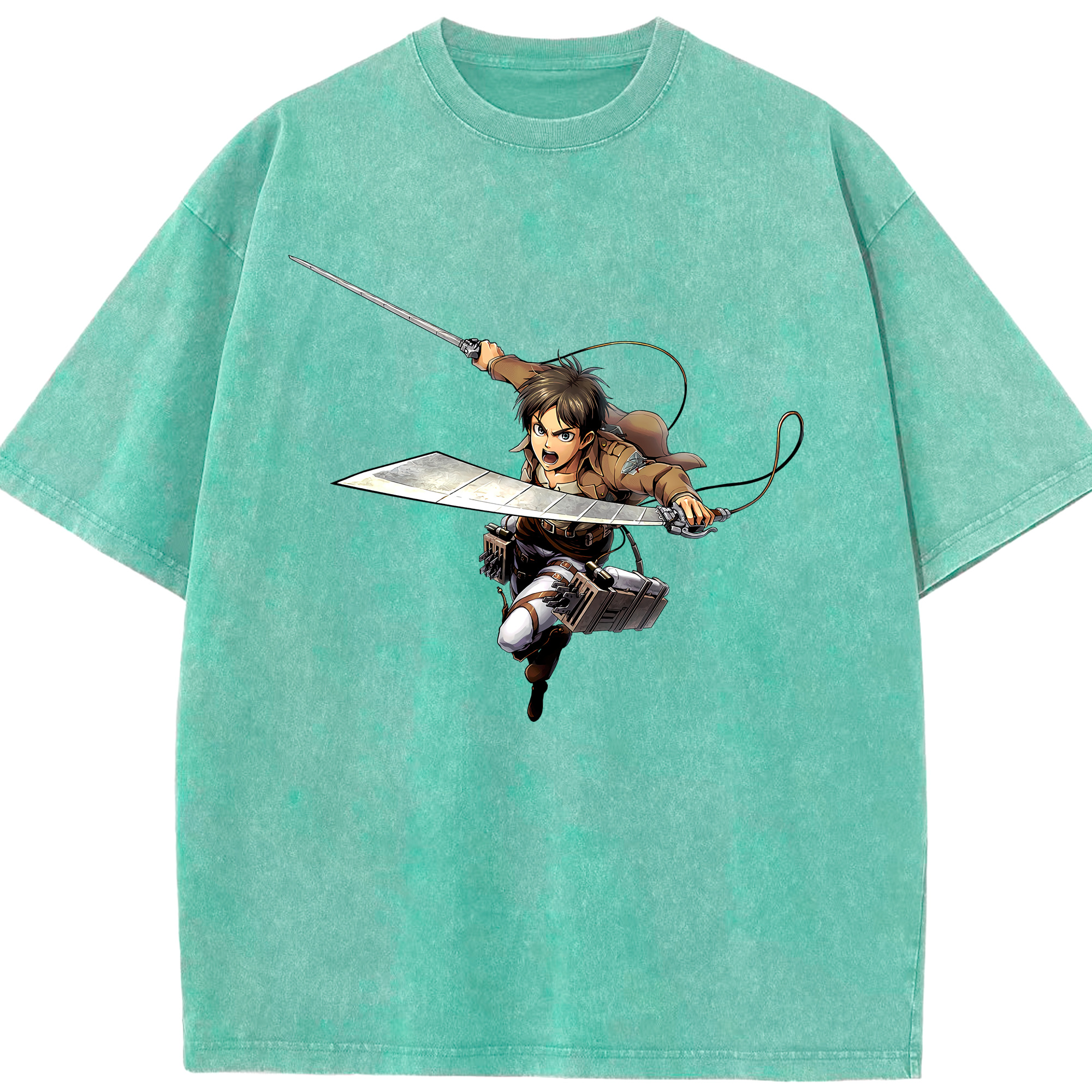 （画像用） 進撃の巨人 エレン･イェーガー Attack on Titan Eren Jäger 綿100% ヴィンテージ風 半袖Tシャツ（フロントプリント）